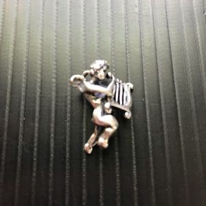 Sterling Silver Cherub Angel With Harp Charm Pendant 1 Inch High